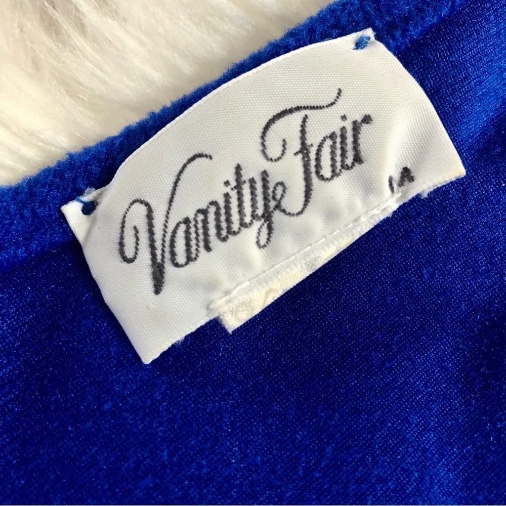 Vanity Fair Vintage Dark Blue Embroidered Long House Coat Pockets Button Up Soft